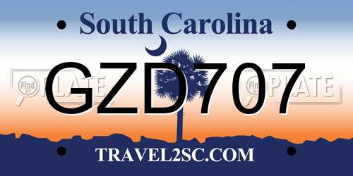 GZD707 South Carolina License Plate