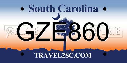 GZE860 South Carolina License Plate
