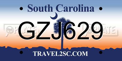 GZJ629 South Carolina License Plate