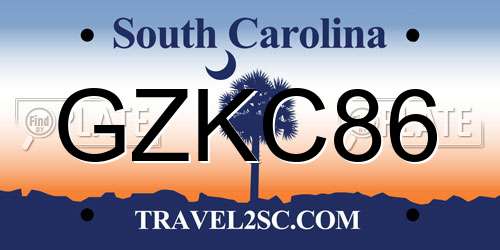 GZKC86 South Carolina License Plate