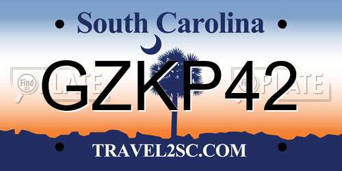 GZKP42 South Carolina License Plate