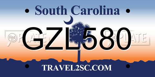 GZL580 South Carolina License Plate