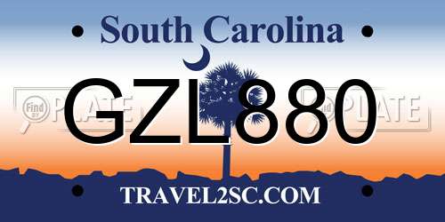 GZL880 South Carolina License Plate