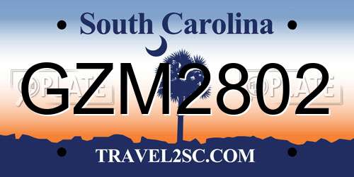 GZM2802 South Carolina License Plate