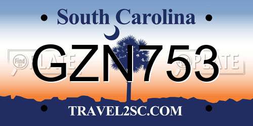GZN753 South Carolina License Plate