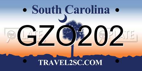 GZO202 South Carolina License Plate