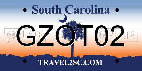 GZOT02 South Carolina License Plate