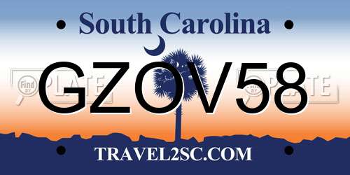 GZOV58 South Carolina License Plate