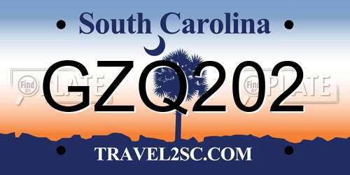 GZQ202 South Carolina License Plate