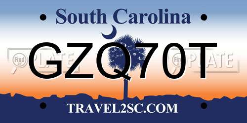 GZQ70T South Carolina License Plate