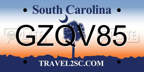 GZQV85 South Carolina License Plate