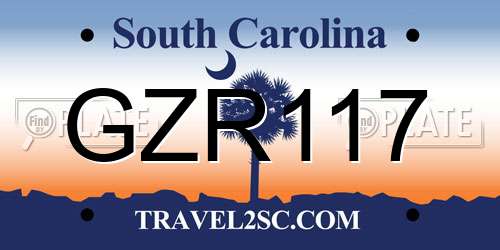 GZR117 South Carolina License Plate