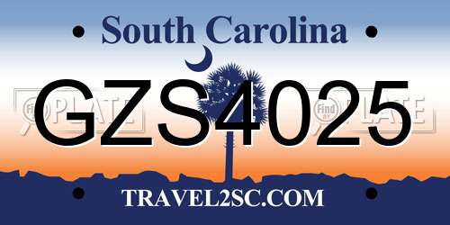 GZS4025 South Carolina License Plate