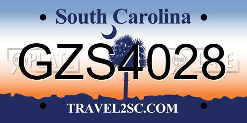 GZS4028 South Carolina License Plate