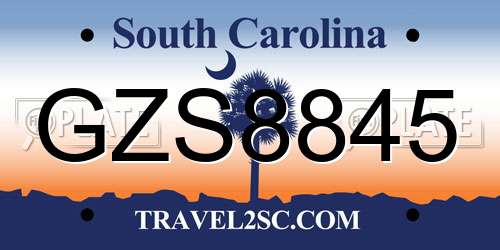 GZS8845 South Carolina License Plate