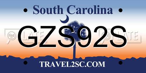 GZS92S South Carolina License Plate