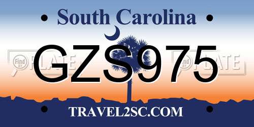 GZS975 South Carolina License Plate