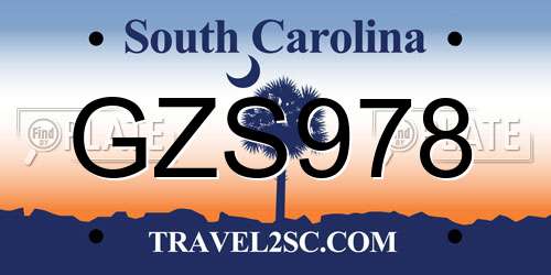 GZS978 South Carolina License Plate