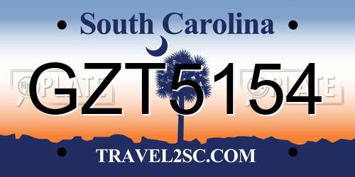 GZT5154 South Carolina License Plate