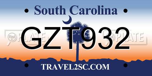 GZT932 South Carolina License Plate