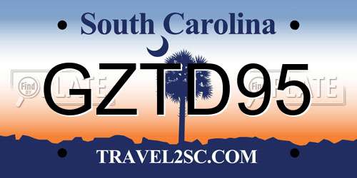 GZTD95 South Carolina License Plate