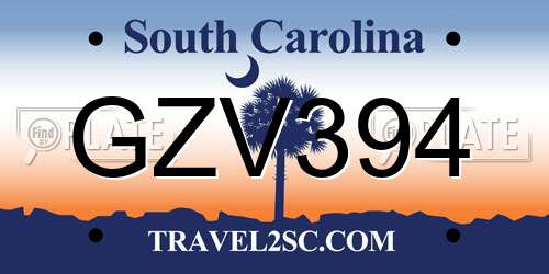 GZV394 South Carolina License Plate