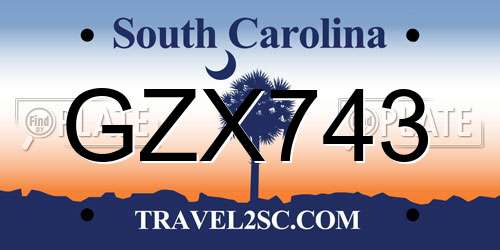 GZX743 South Carolina License Plate