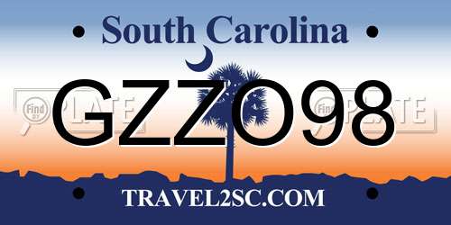 GZZO98 South Carolina License Plate
