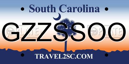 GZZSSOO South Carolina License Plate