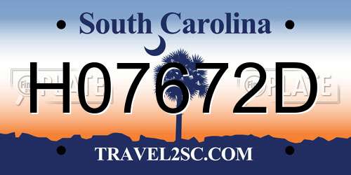 H07672D South Carolina License Plate
