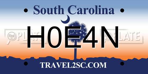 H0E4N South Carolina License Plate