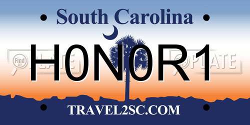 H0N0R1 South Carolina License Plate