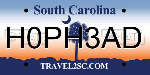 H0PH3AD South Carolina License Plate