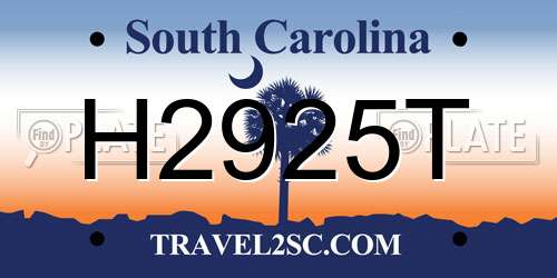 H2925T South Carolina License Plate