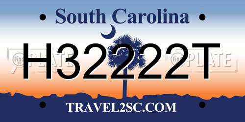 H32222T South Carolina License Plate