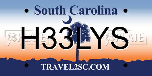 H33LYS South Carolina License Plate