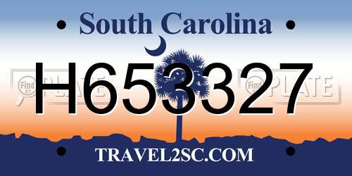 H653327 South Carolina License Plate