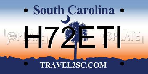 H72ETI South Carolina License Plate