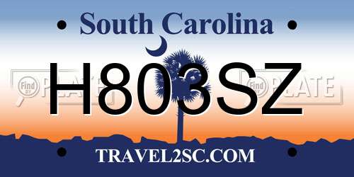 H803SZ South Carolina License Plate
