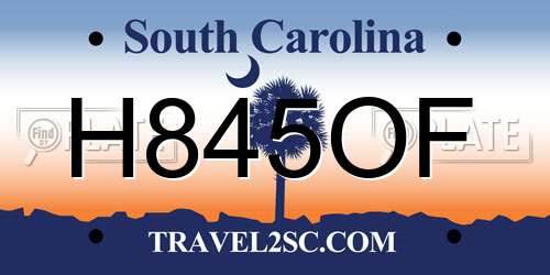H845OF South Carolina License Plate