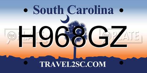 H968GZ South Carolina License Plate