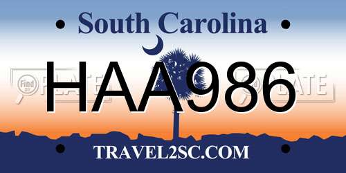 HAA986 South Carolina License Plate