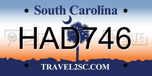 HAD746 South Carolina License Plate