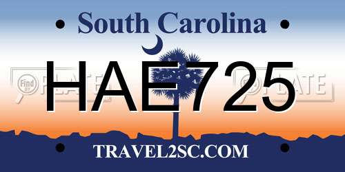 HAE725 South Carolina License Plate