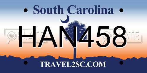 HAN458 South Carolina License Plate