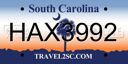 HAX3992 South Carolina License Plate