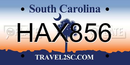 HAX856 South Carolina License Plate