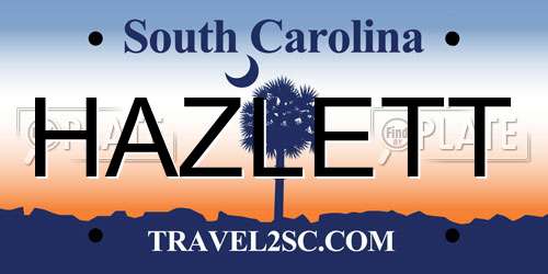 HAZLETT South Carolina License Plate