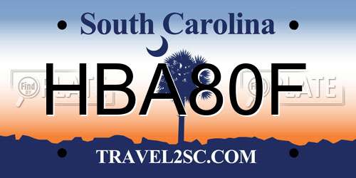 HBA80F South Carolina License Plate