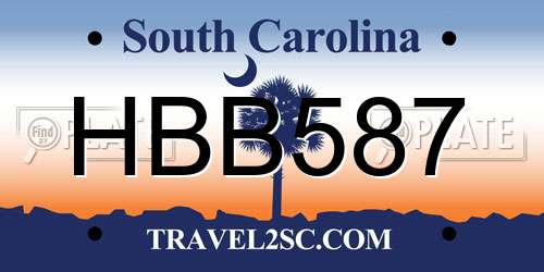HBB587 South Carolina License Plate